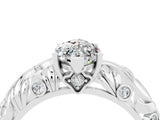White gold Marquise Cut Solitaire Moissanite Leaf-Inspired Vine Band Ring with Prong Setting_4
