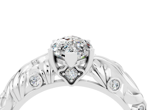 White gold Marquise Cut Solitaire Moissanite Leaf-Inspired Vine Band Ring with Prong Setting_4