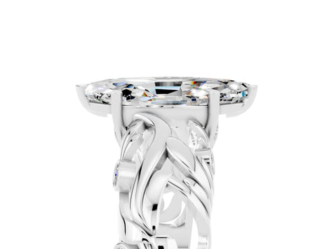 White gold Marquise Cut Solitaire Moissanite Leaf-Inspired Vine Band Ring with Prong Setting_5