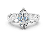 White gold Marquise Cut Solitaire Moissanite Leaf-Inspired Vine Band Ring with Prong Setting