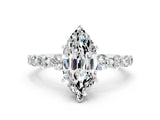 White gold Marquise Cut Solitaire Moissanite Ring with Pave Band and Four-Prong Setting