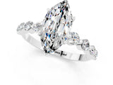 White gold Marquise Cut Solitaire Moissanite Ring with Pave Band and Four-Prong Setting_1