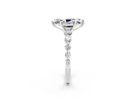 White gold Marquise Cut Solitaire Moissanite Ring with Pave Band and Four-Prong Setting_2
