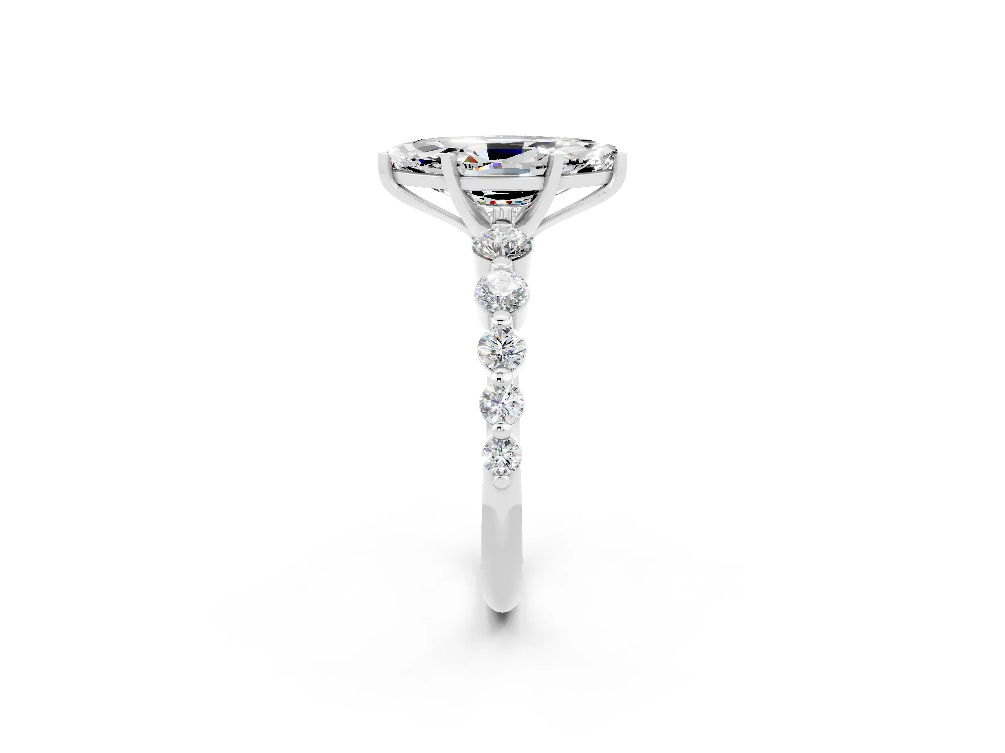 White gold Marquise Cut Solitaire Moissanite Ring with Pave Band and Four-Prong Setting_2