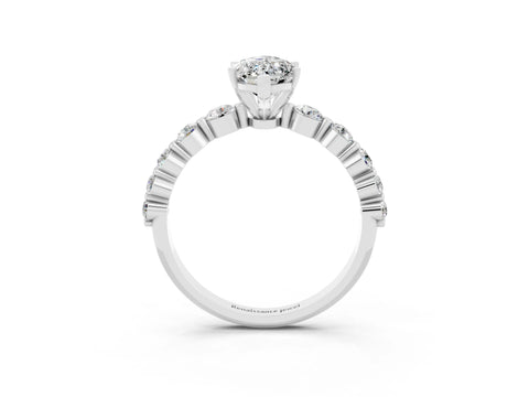 White gold Marquise Cut Solitaire Moissanite Ring with Pave Band and Four-Prong Setting_3