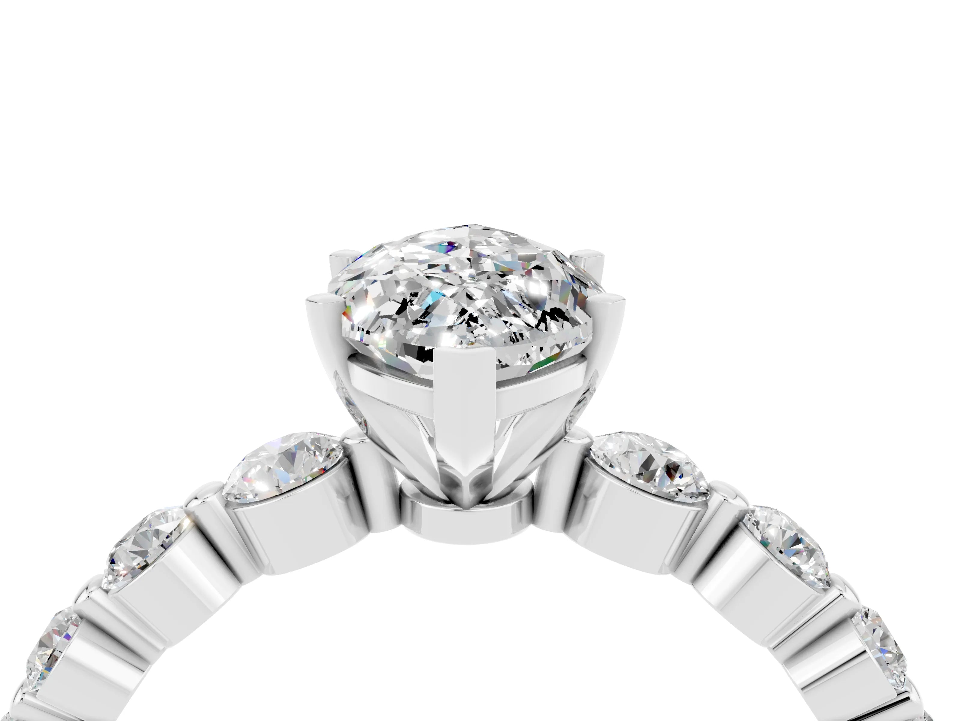 White gold Marquise Cut Solitaire Moissanite Ring with Pave Band and Four-Prong Setting_4