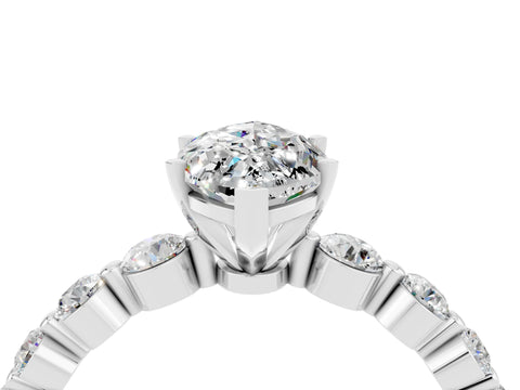 White gold Marquise Cut Solitaire Moissanite Ring with Pave Band and Four-Prong Setting_4