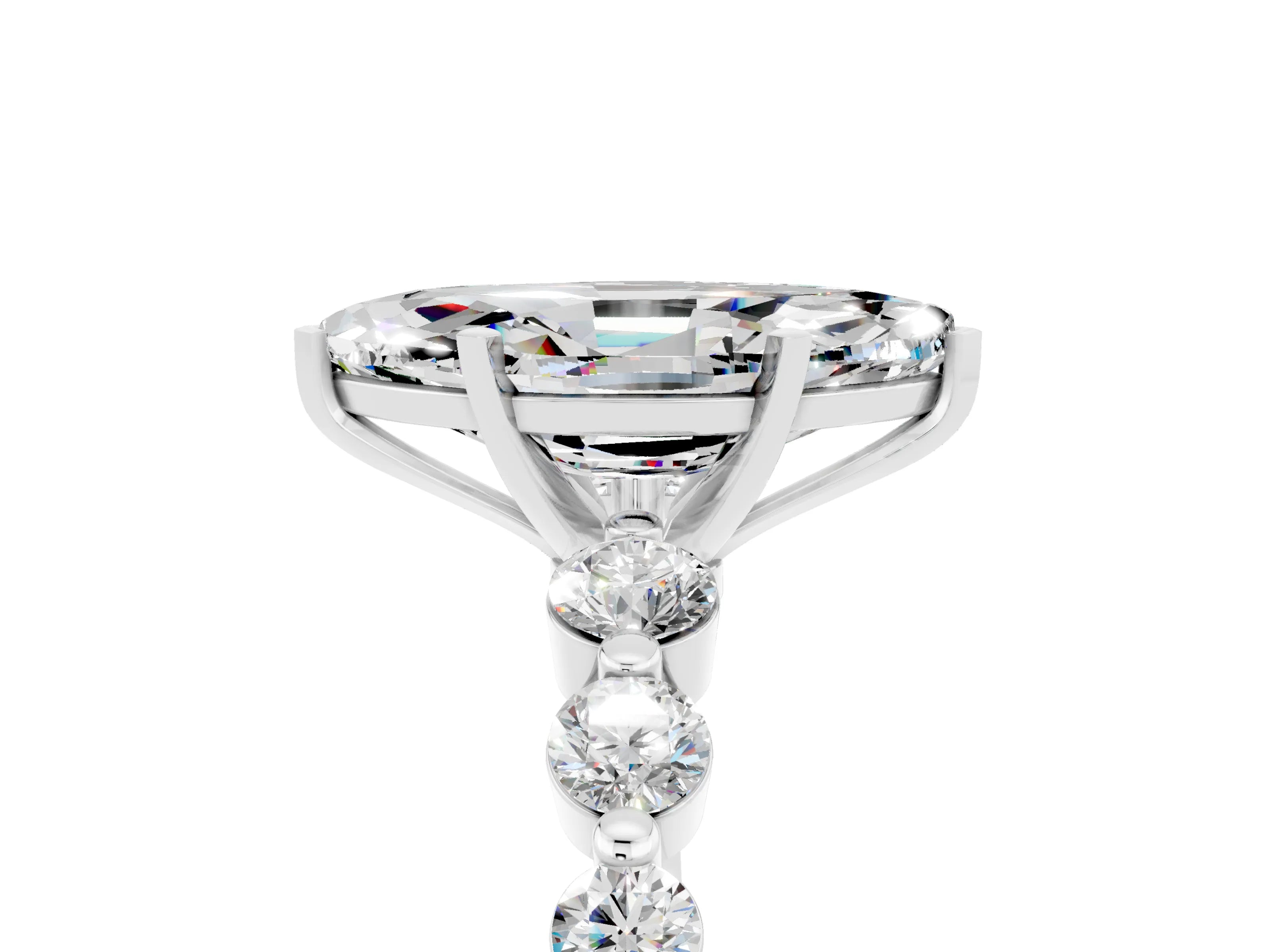 White gold Marquise Cut Solitaire Moissanite Ring with Pave Band and Four-Prong Setting_5
