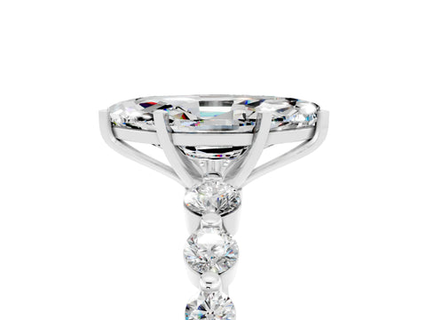 White gold Marquise Cut Solitaire Moissanite Ring with Pave Band and Four-Prong Setting_5