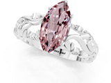 White gold Marquise Cut Solitaire Morganite Leaf-Inspired Vine Band Ring with Prong Setting_1