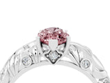 White gold Marquise Cut Solitaire Morganite Leaf-Inspired Vine Band Ring with Prong Setting_4