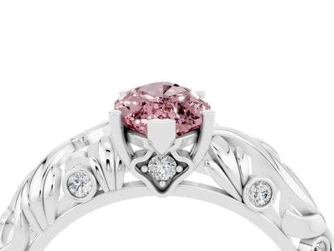 White gold Marquise Cut Solitaire Morganite Leaf-Inspired Vine Band Ring with Prong Setting_4