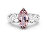 White gold Marquise Cut Solitaire Morganite Leaf-Inspired Vine Band Ring with Prong Setting