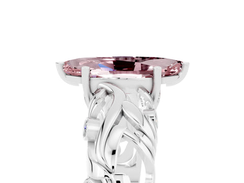 White gold Marquise Cut Solitaire Morganite Leaf-Inspired Vine Band Ring with Prong Setting_5
