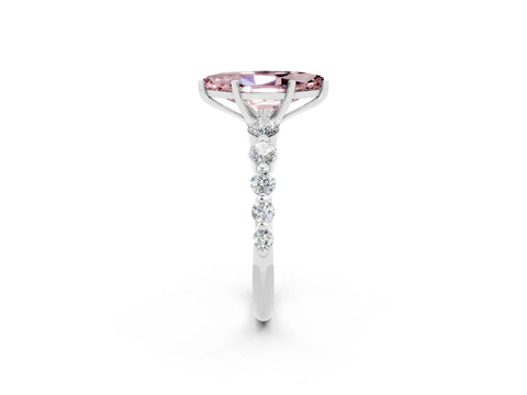 White gold Marquise Cut Solitaire Morganite Ring with Pave Band and Four-Prong Setting_2