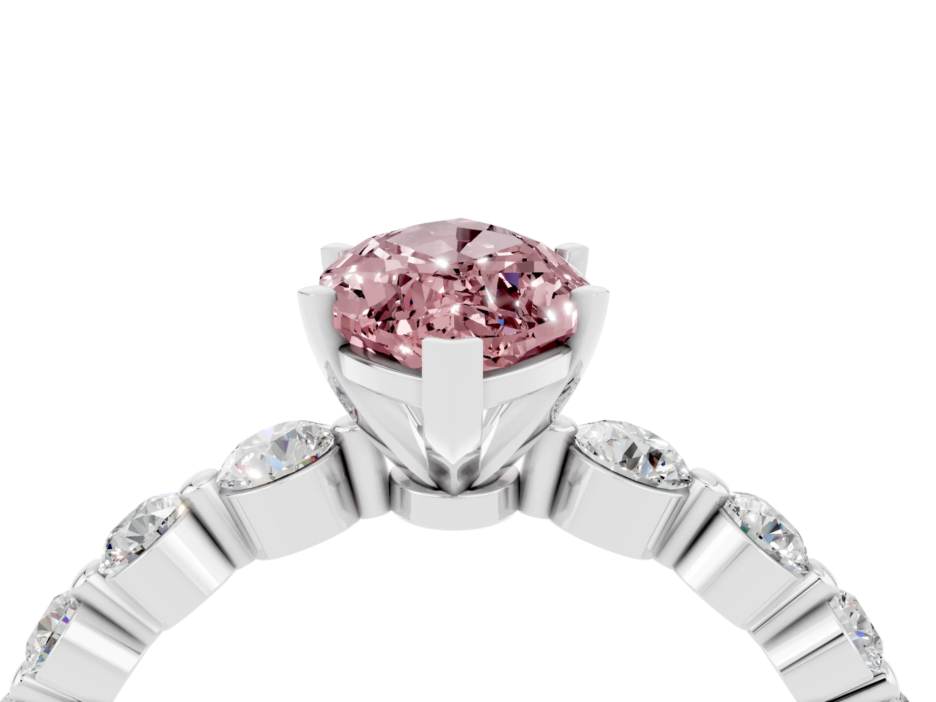 White gold Marquise Cut Solitaire Morganite Ring with Pave Band and Four-Prong Setting_4