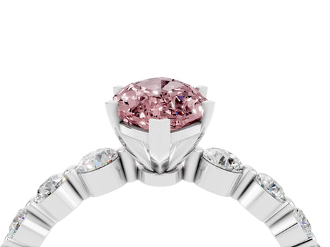 White gold Marquise Cut Solitaire Morganite Ring with Pave Band and Four-Prong Setting_4