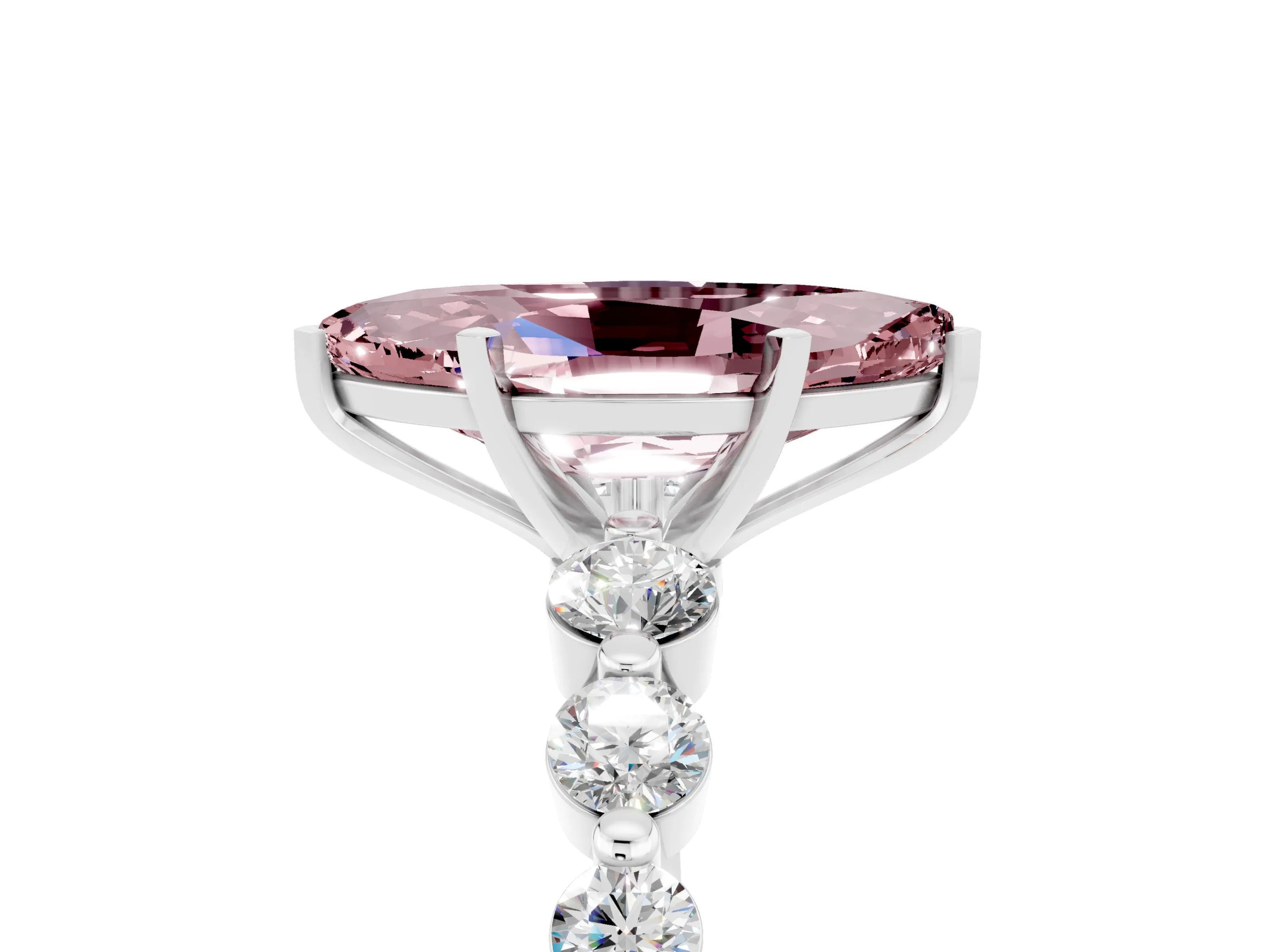 White gold Marquise Cut Solitaire Morganite Ring with Pave Band and Four-Prong Setting_5