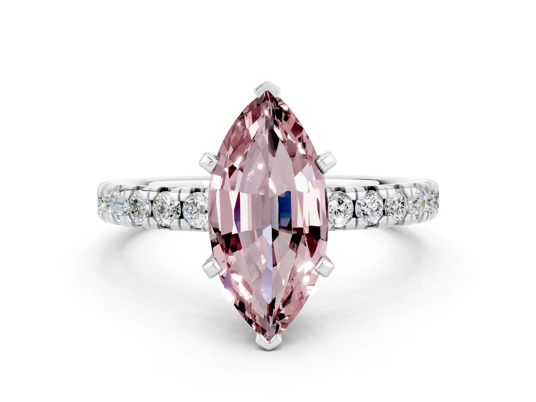 White gold Marquise Cut Solitaire Pave Diamond Engagement Ring with Four-Prong Setting_12