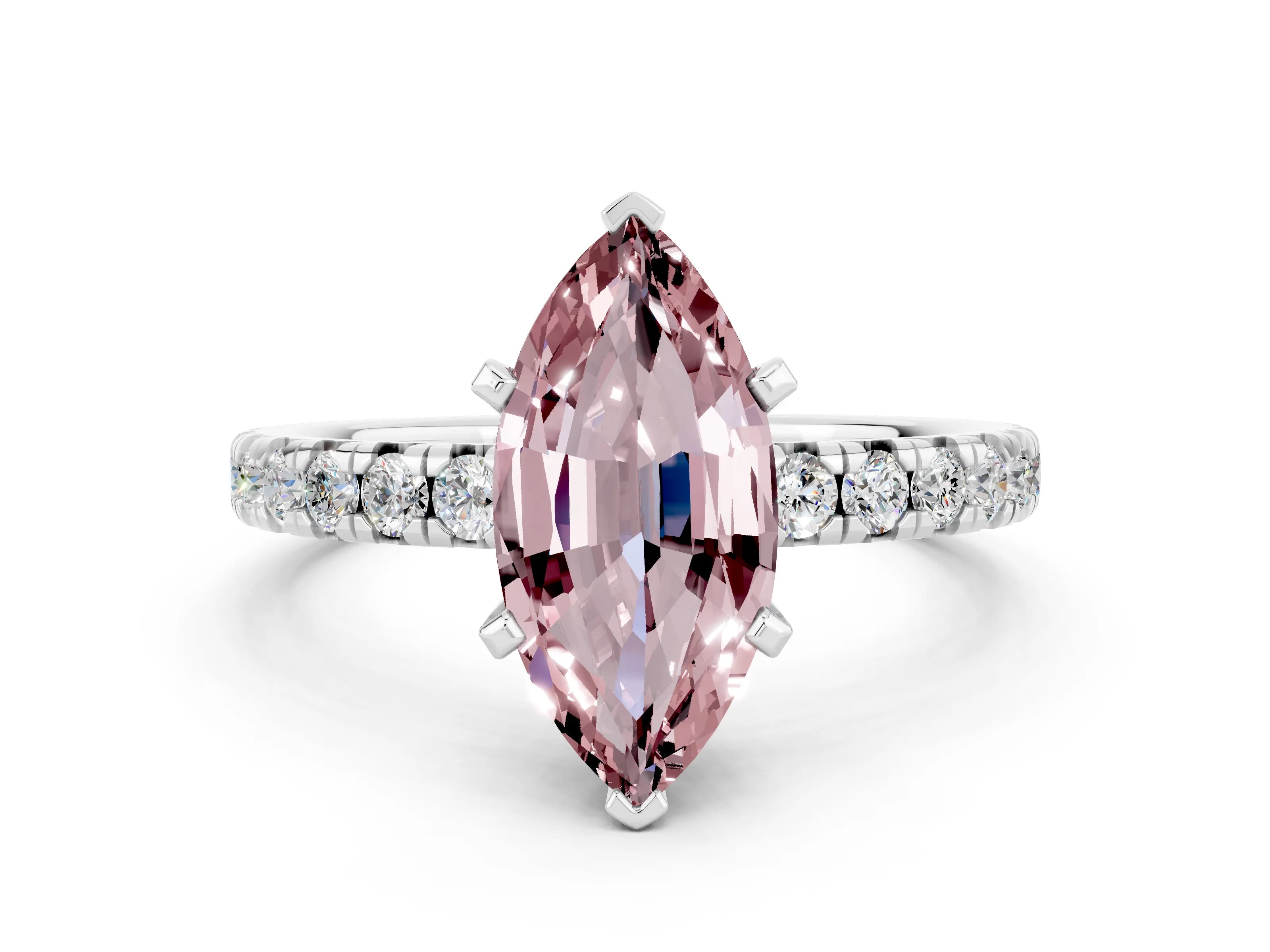White gold Marquise Cut Solitaire Pave Diamond Engagement Ring with Four-Prong Setting_12