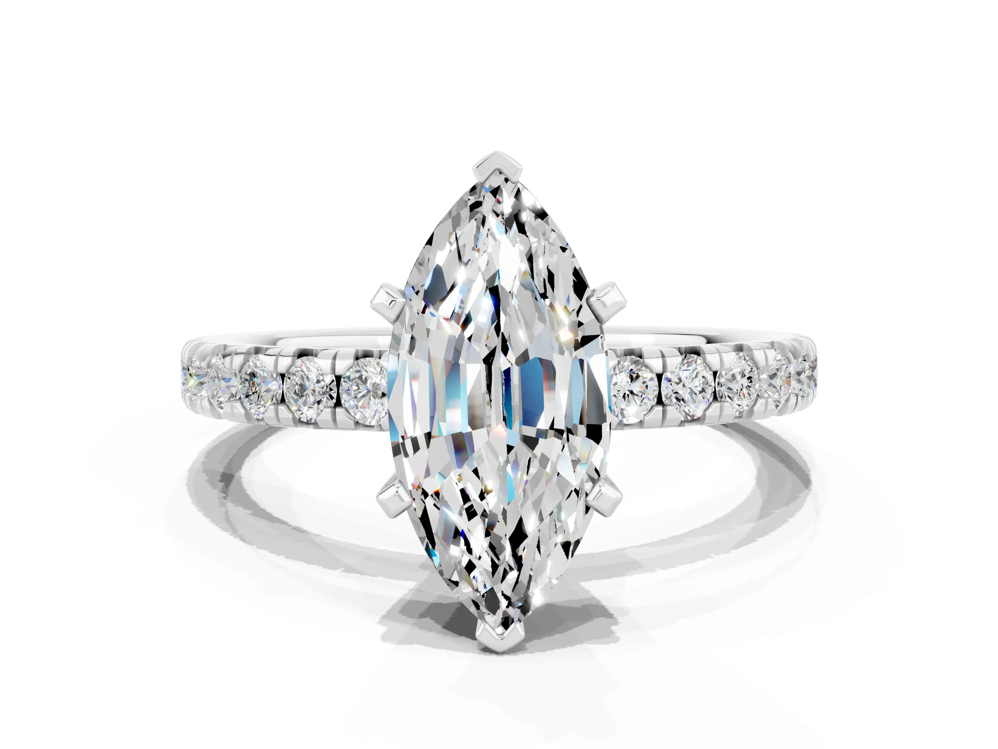 White gold Marquise Cut Solitaire Pave Diamond Engagement Ring with Four-Prong Setting_12