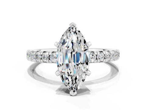 White gold Marquise Cut Solitaire Pave Diamond Engagement Ring with Four-Prong Setting_12