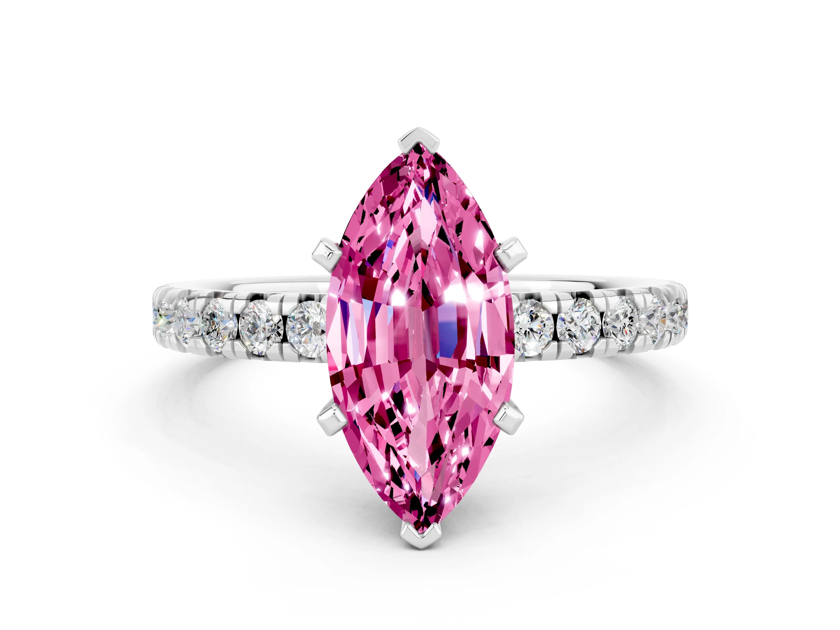 White gold Marquise Cut Solitaire Pave Diamond Engagement Ring with Four-Prong Setting_12