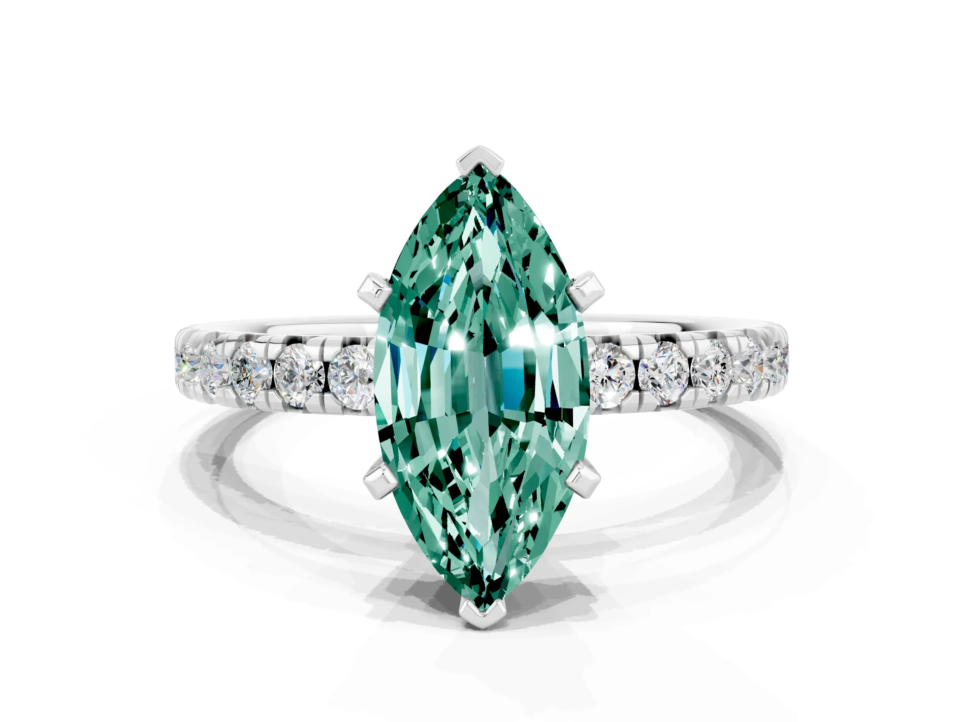 White gold Marquise Cut Solitaire Pave Diamond Engagement Ring with Four-Prong Setting_12