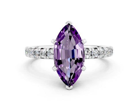 White gold Marquise Cut Solitaire Pave Diamond Engagement Ring with Four-Prong Setting_12