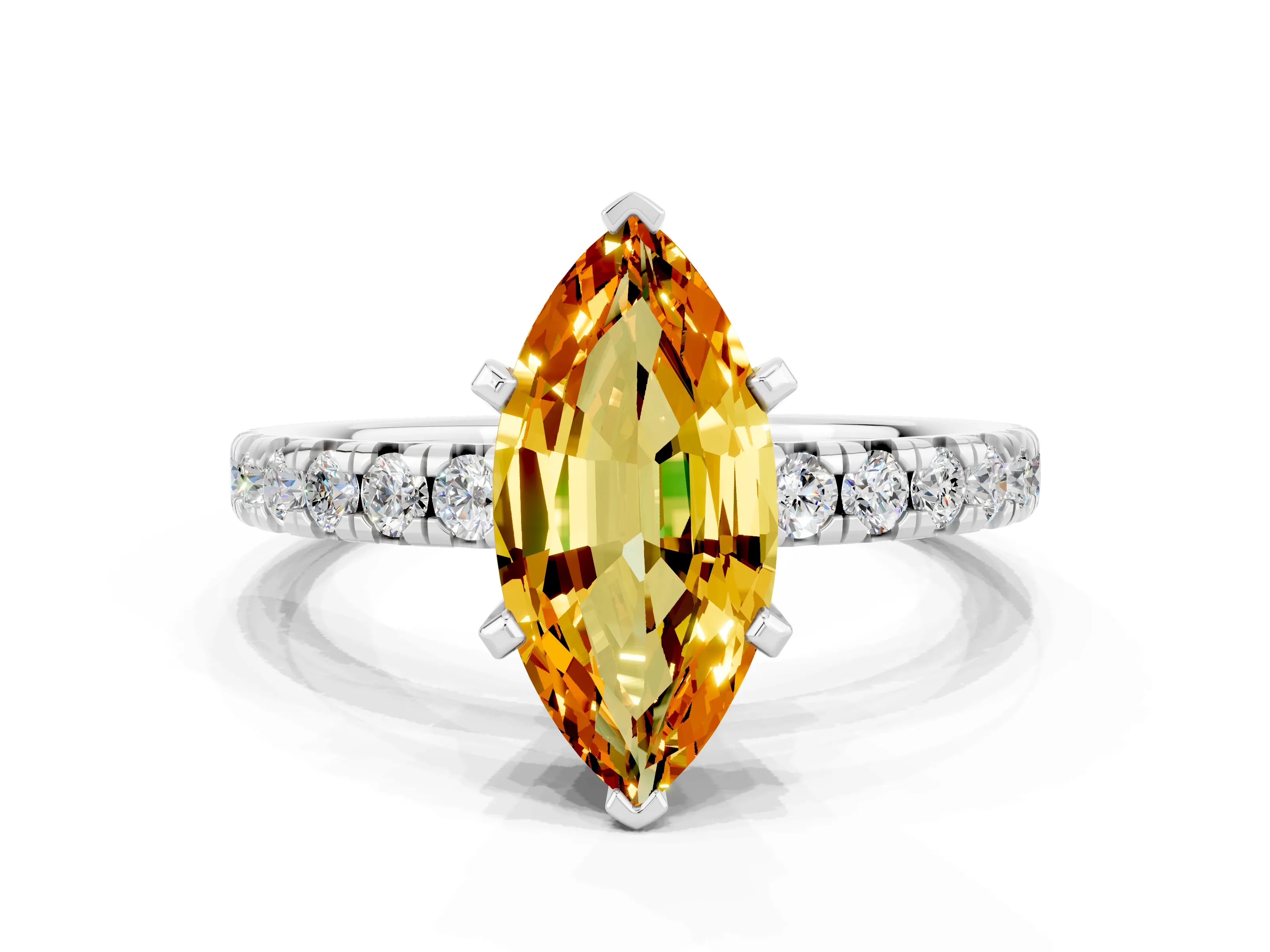 White gold Marquise Cut Solitaire Pave Diamond Engagement Ring with Four-Prong Setting_12