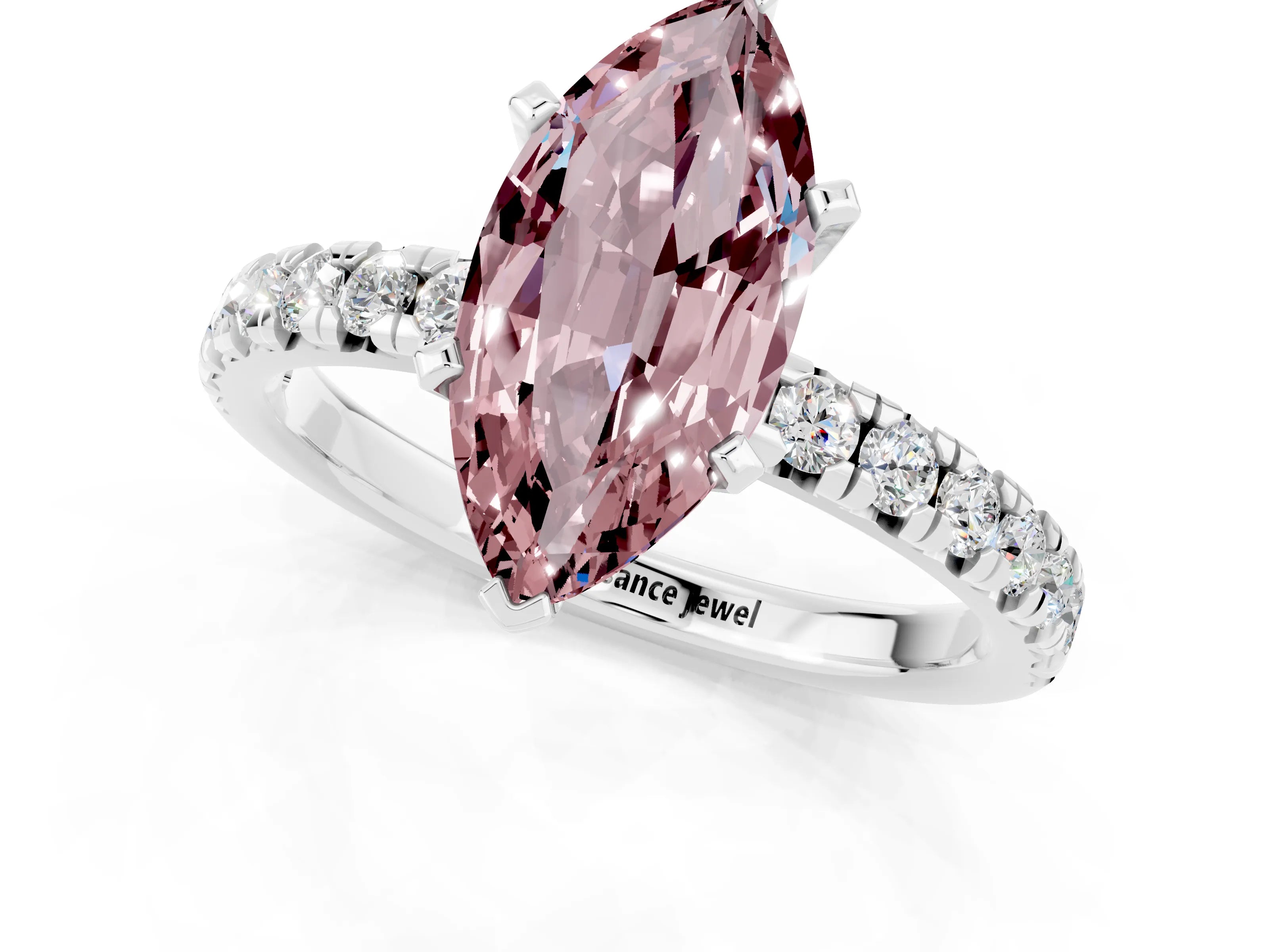 White gold Marquise Cut Solitaire Pave Diamond Engagement Ring with Four-Prong Setting_13