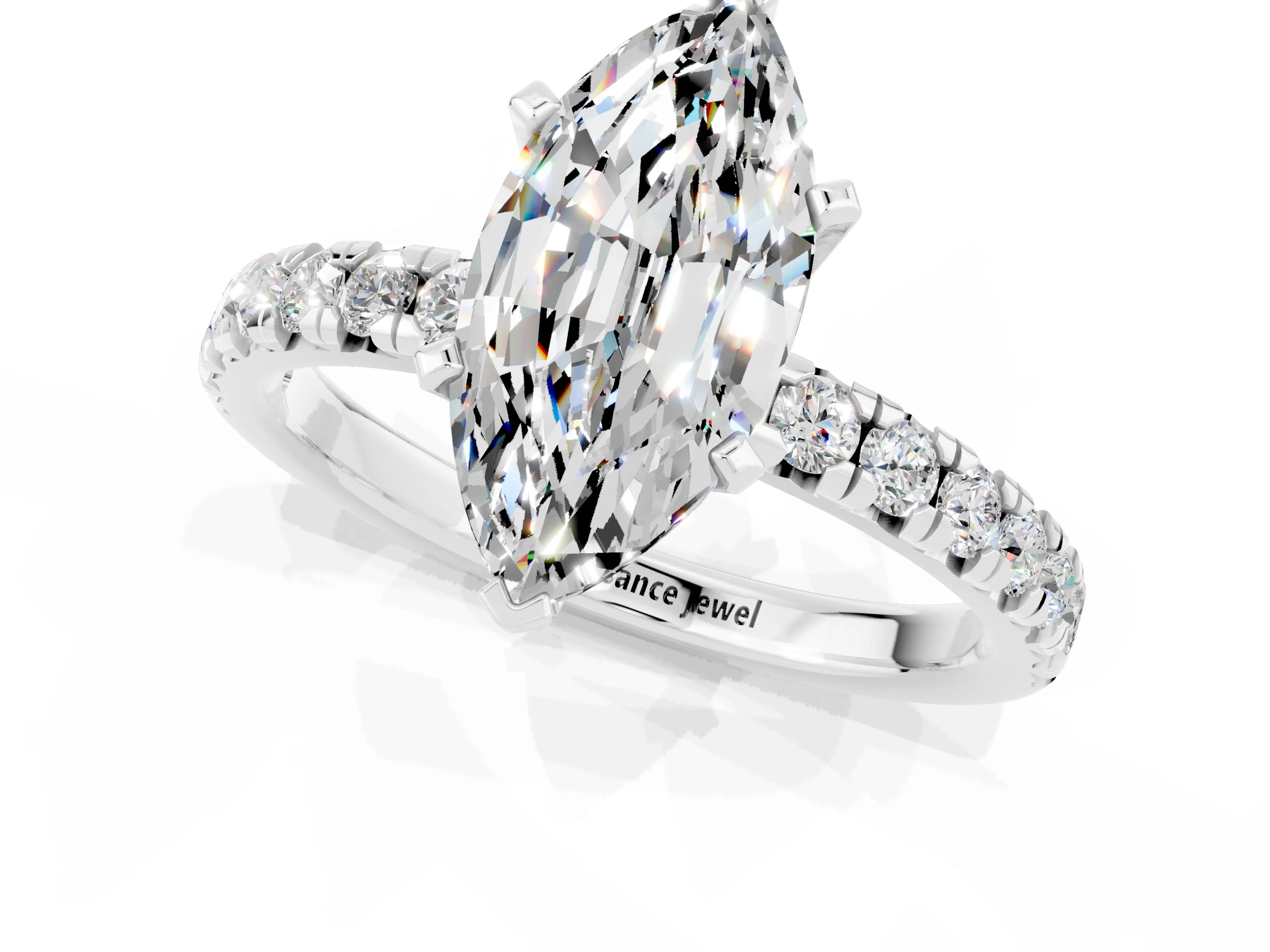 White gold Marquise Cut Solitaire Pave Diamond Engagement Ring with Four-Prong Setting_13