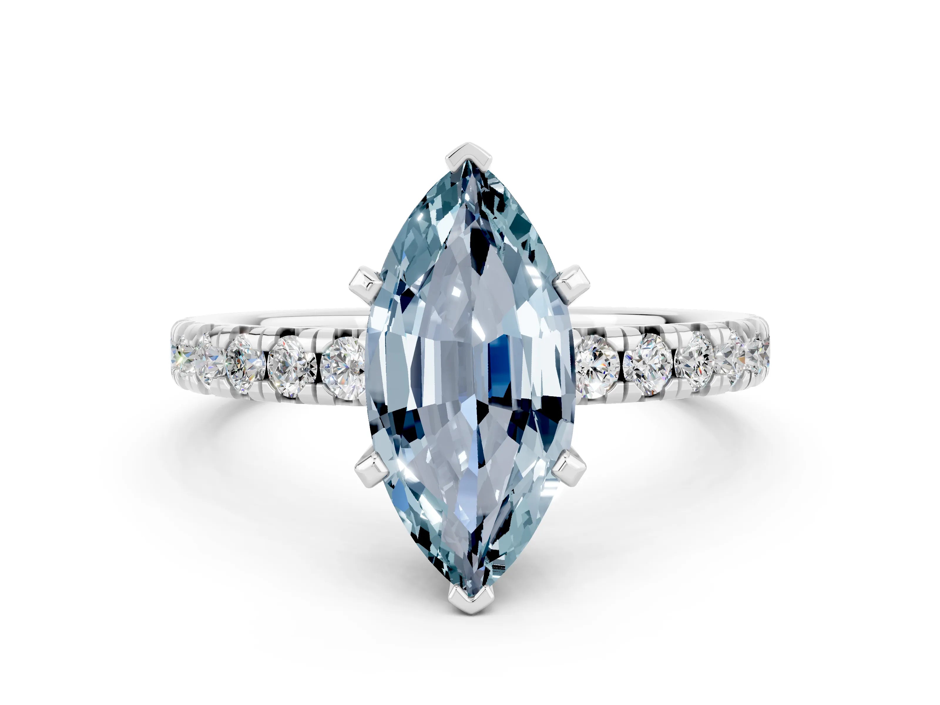 White gold Marquise Cut Solitaire Pave Diamond Engagement Ring with Four-Prong Setting