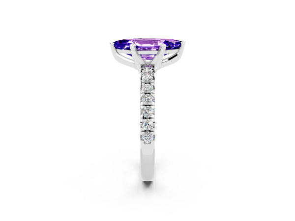 Silver Marquise Cut Solitaire Pave Diamond Engagement Ring with Four-Prong Setting