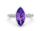 White gold Marquise Cut Solitaire Pave Diamond Engagement Ring with Four-Prong Setting