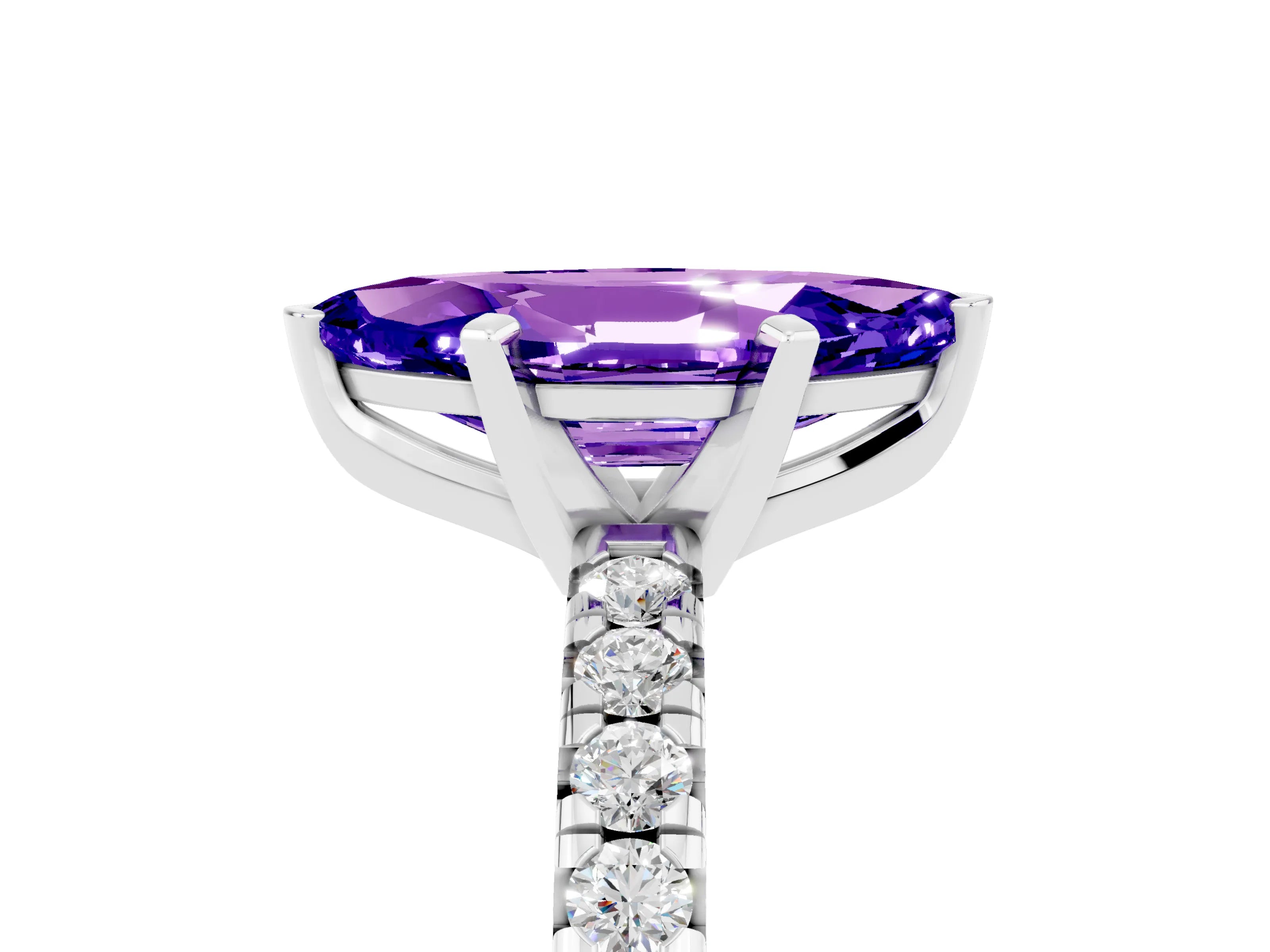 White gold Marquise Cut Solitaire Pave Diamond Engagement Ring with Four-Prong Setting_5
