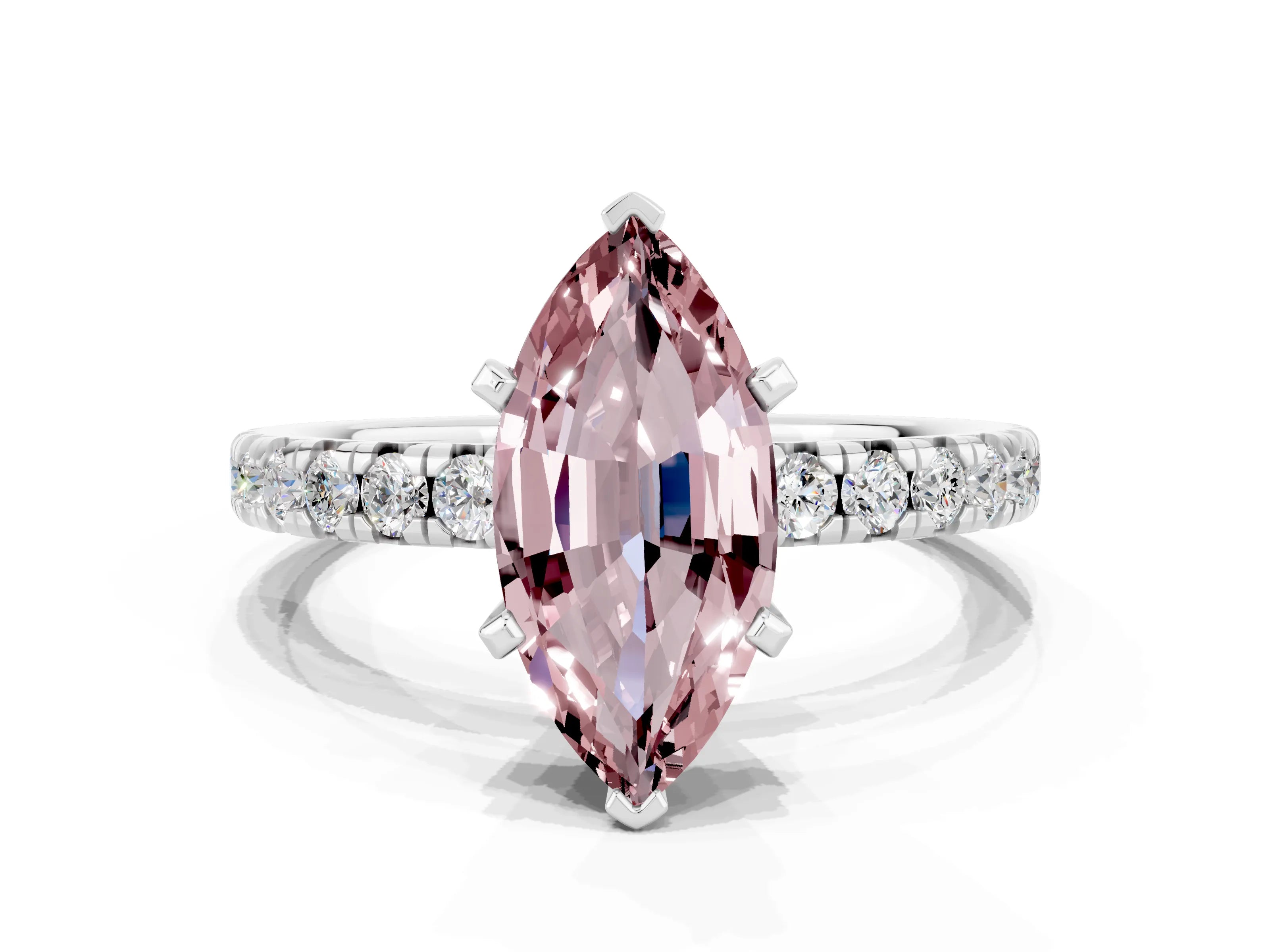 White gold Marquise Cut Solitaire Pave Diamond Engagement Ring with Four-Prong Setting