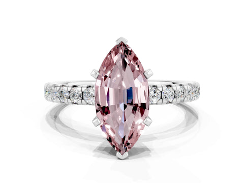 White gold Marquise Cut Solitaire Pave Diamond Engagement Ring with Four-Prong Setting