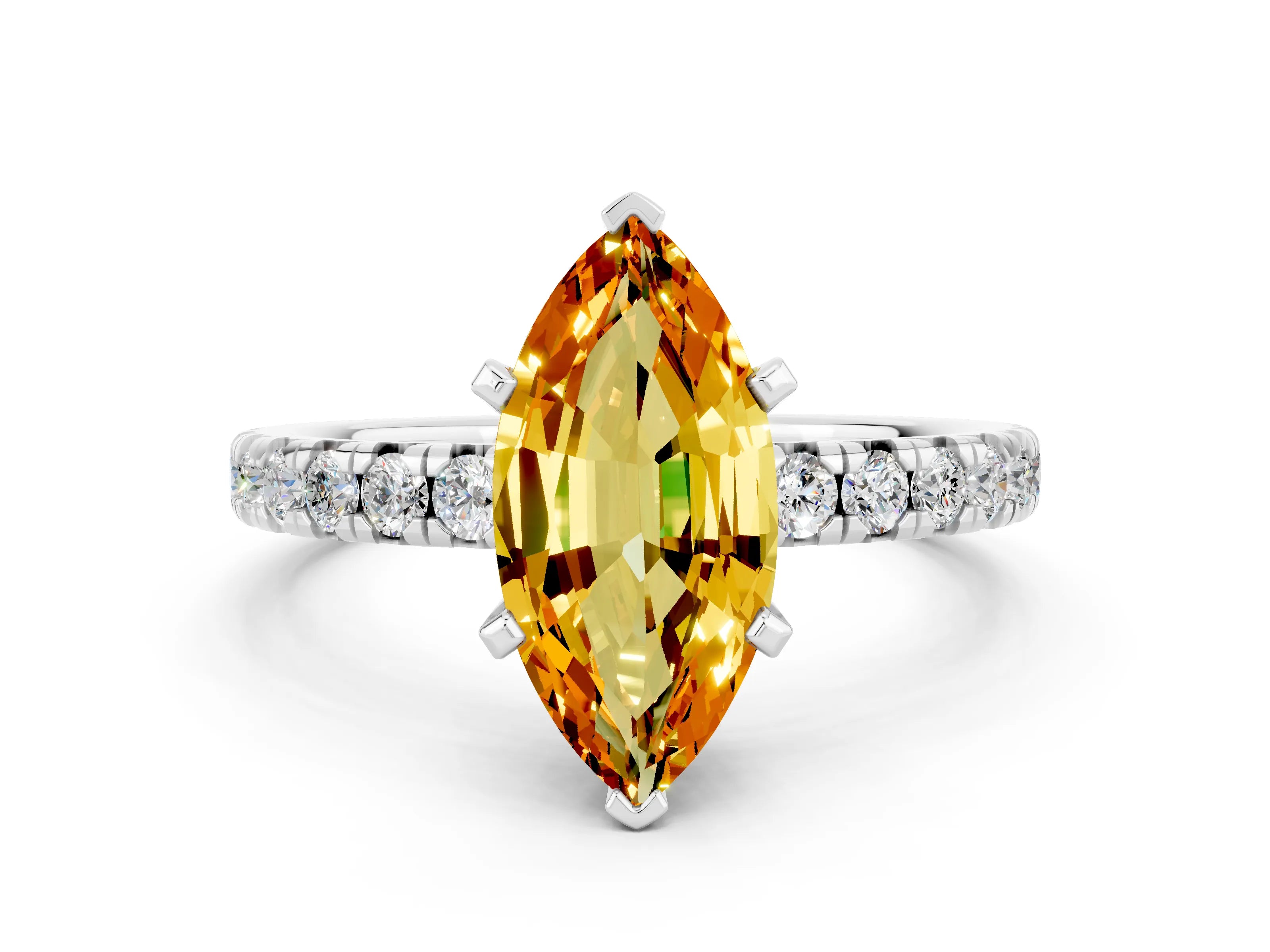 White gold Marquise Cut Solitaire Pave Diamond Engagement Ring with Four-Prong Setting