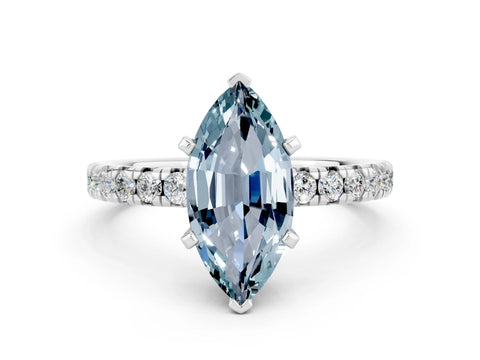 White gold Marquise Cut Solitaire Pave Diamond Engagement Ring with Four-Prong Setting