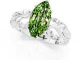 White gold Marquise Cut Solitaire Peridot Leaf-Inspired Vine Band Ring with Prong Setting_1