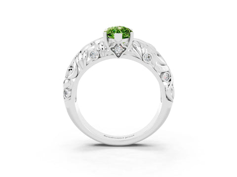 White gold Marquise Cut Solitaire Peridot Leaf-Inspired Vine Band Ring with Prong Setting_3