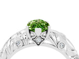 White gold Marquise Cut Solitaire Peridot Leaf-Inspired Vine Band Ring with Prong Setting_4