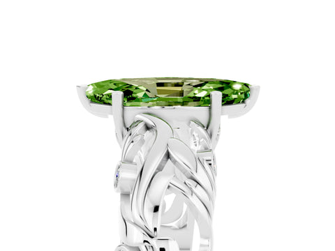 White gold Marquise Cut Solitaire Peridot Leaf-Inspired Vine Band Ring with Prong Setting_5
