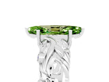 White gold Marquise Cut Solitaire Peridot Leaf-Inspired Vine Band Ring with Prong Setting_5