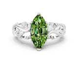 White gold Marquise Cut Solitaire Peridot Leaf-Inspired Vine Band Ring with Prong Setting