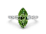 White gold Marquise Cut Solitaire Peridot Ring with Pave Band and Four-Prong Setting