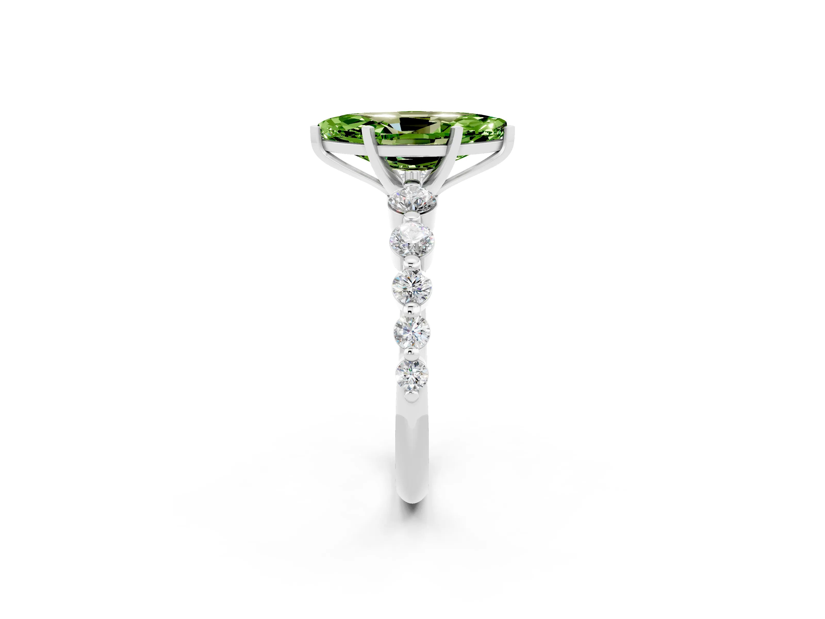 White gold Marquise Cut Solitaire Peridot Ring with Pave Band and Four-Prong Setting_2