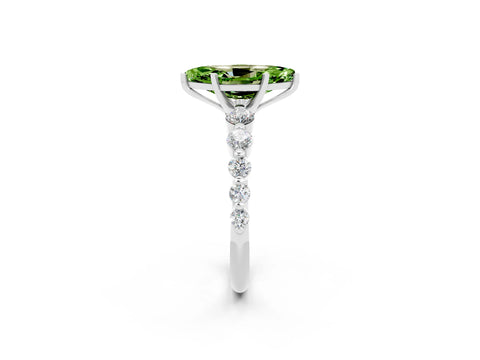 White gold Marquise Cut Solitaire Peridot Ring with Pave Band and Four-Prong Setting_2