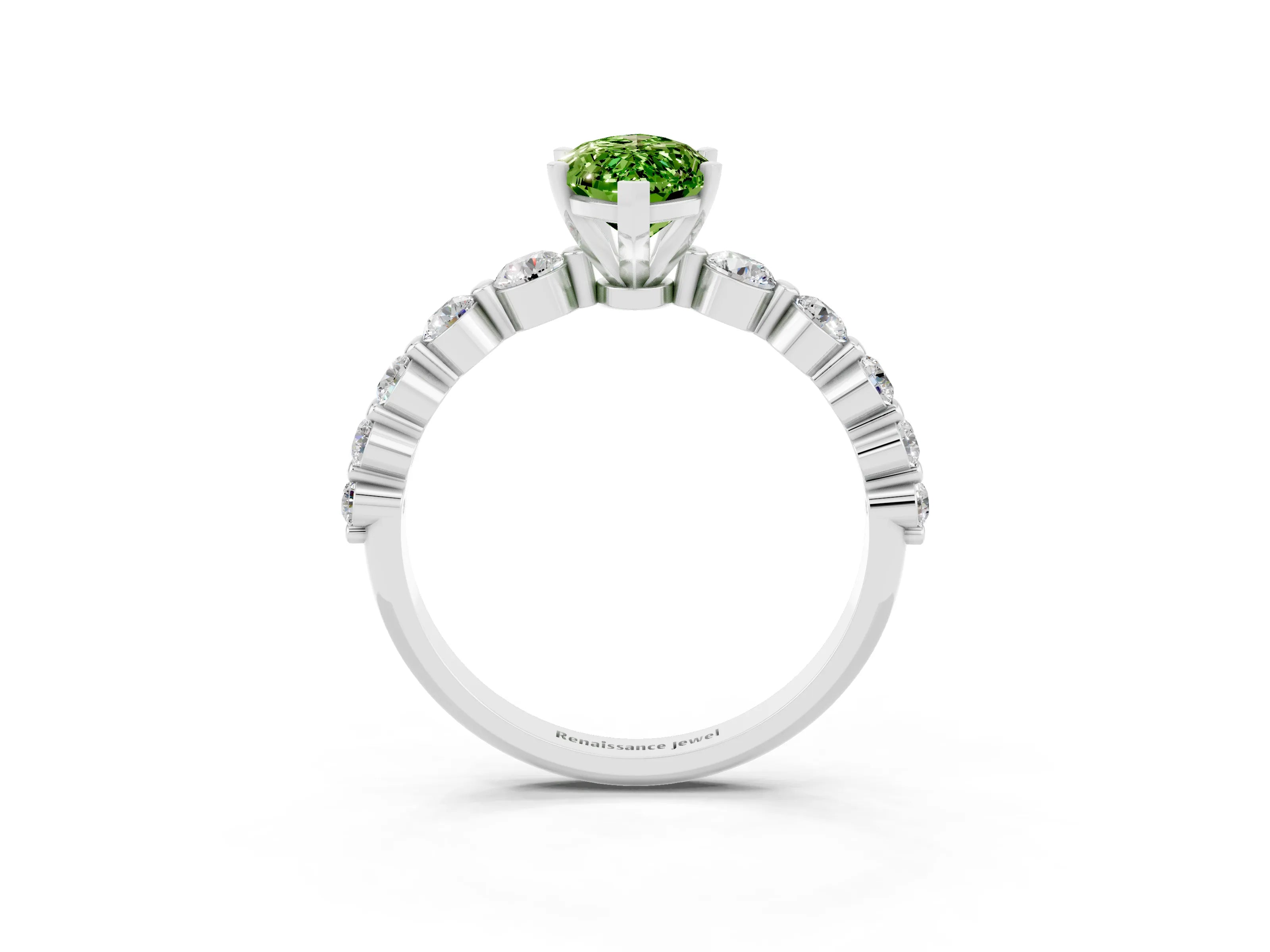 White gold Marquise Cut Solitaire Peridot Ring with Pave Band and Four-Prong Setting_3